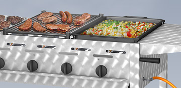 Vielseitig Einsetzbar mit Grillrost, Gussgrillplatte und Pfanne