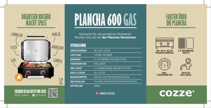 Cozze Plancha-Grill 600 (Grillfläche (B x T): 60 x 40 cm, Schwarz